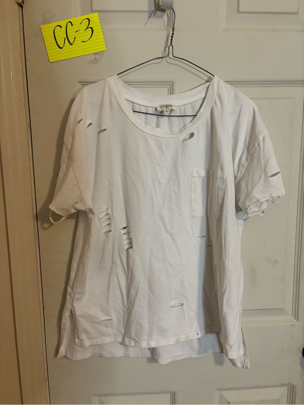 Umgee White Distressed Pocket Tee